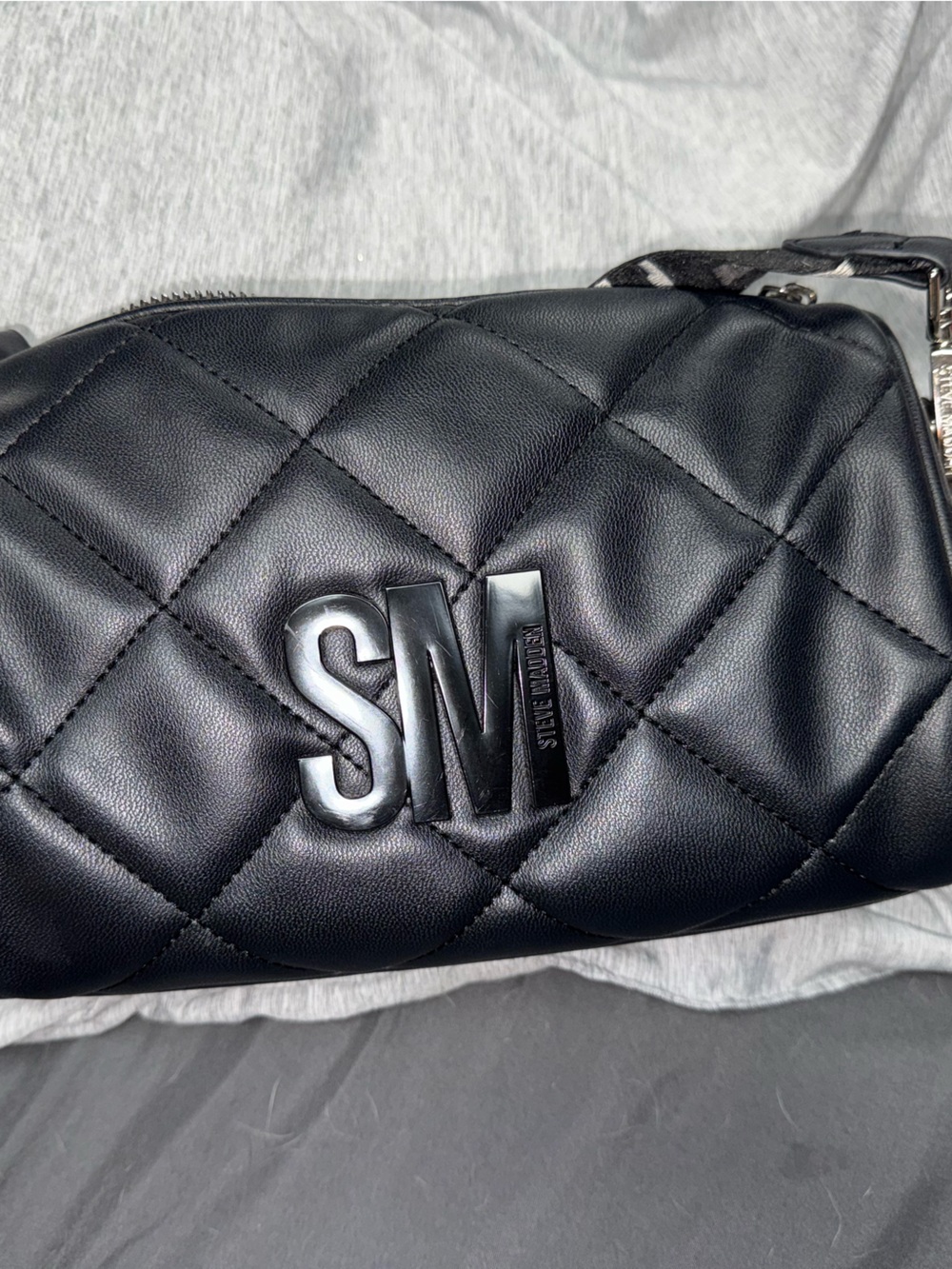 Steve Madden Black Quilted Crossbody Bag with MS Logo